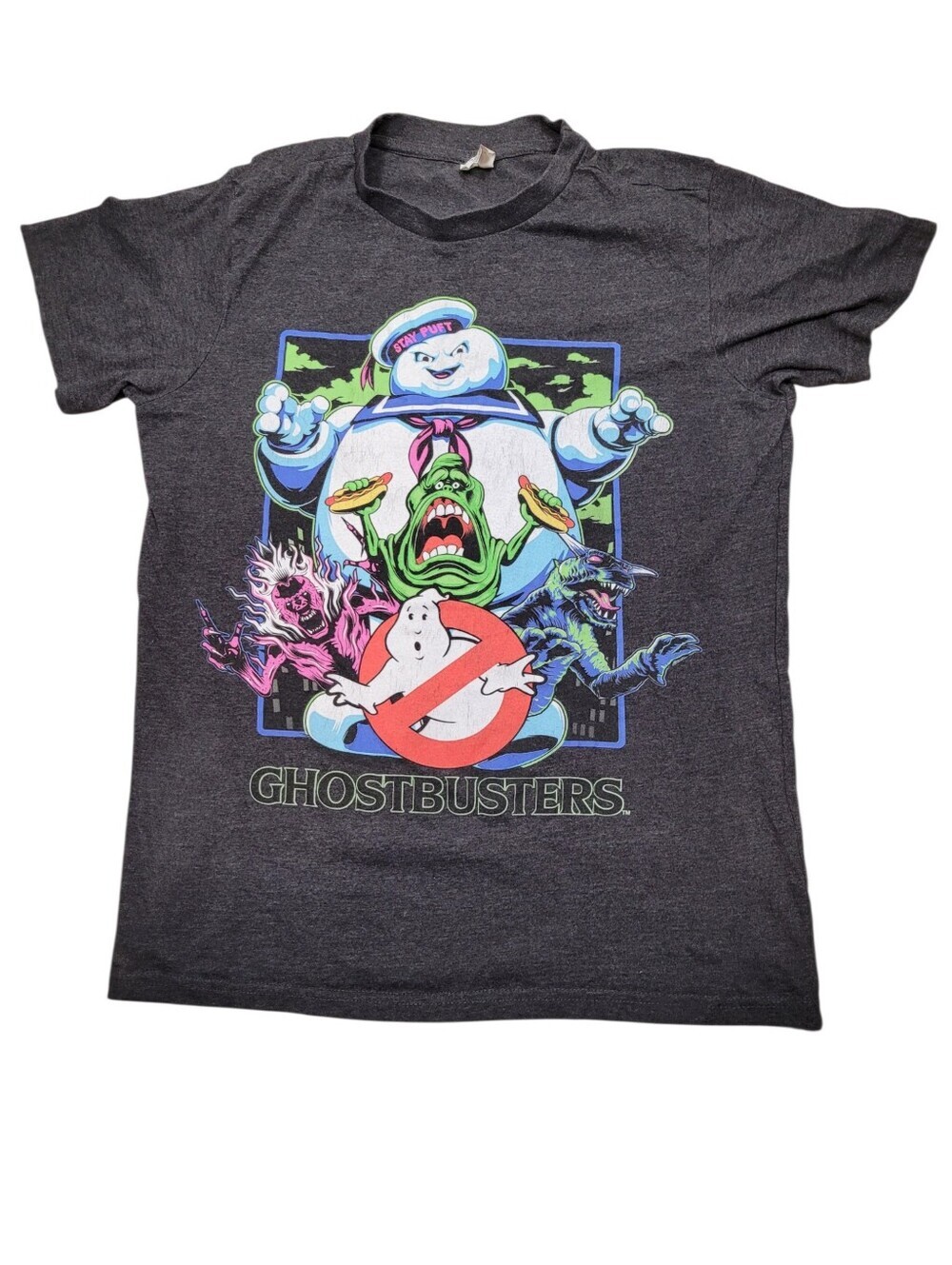 Y2K Ghostbusters Graphic Grey Tee T-shirt Top Size: Small